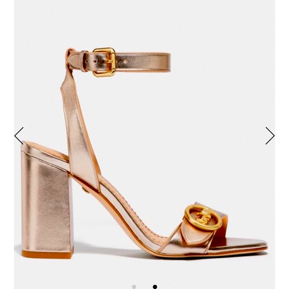 Coach Shoes - COACH MADDI CHUNKY WRAPPED HEEL ROSE GOLD LEATHER SANDALS SIZE 8